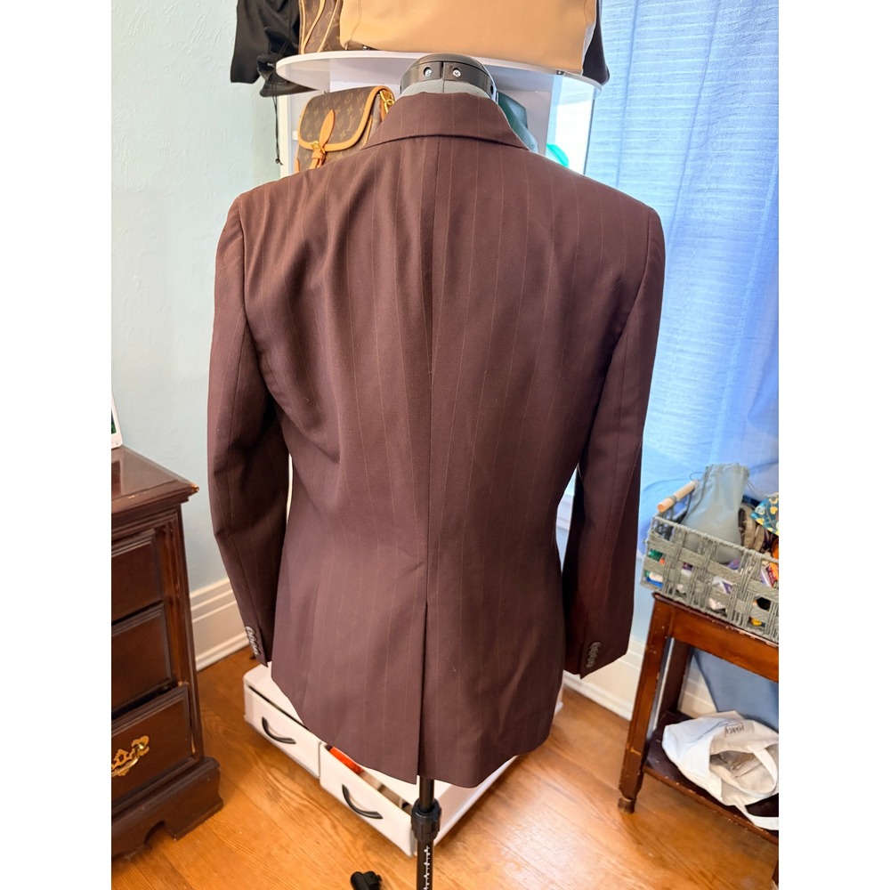CHAPS Blazer 8 Brown Pinstripe 100% Wool Three-Button Dark Academia Professional - Picture 10 of 11